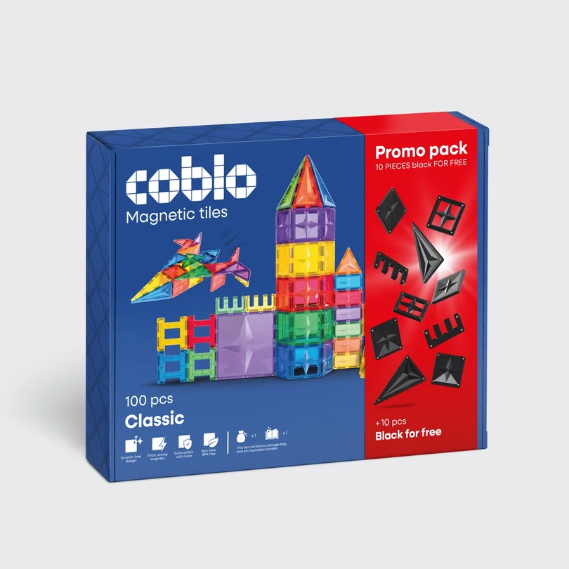 Coblo Magnetische tegels - PROMO PAK - 10 zwarte tegels GRATIS bij 100 classic stuks