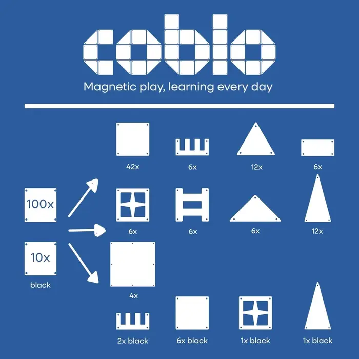 Coblo Magnetische tegels - PROMO PAK - 10 zwarte tegels GRATIS bij 100 classic stuks