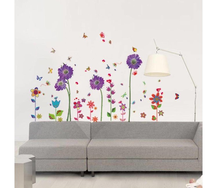 Lotsbestemming Dicteren voelen Muursticker paarse en fleurige bloemen - muurstickers woonkamer slaapkamer  - Muurstickercenter
