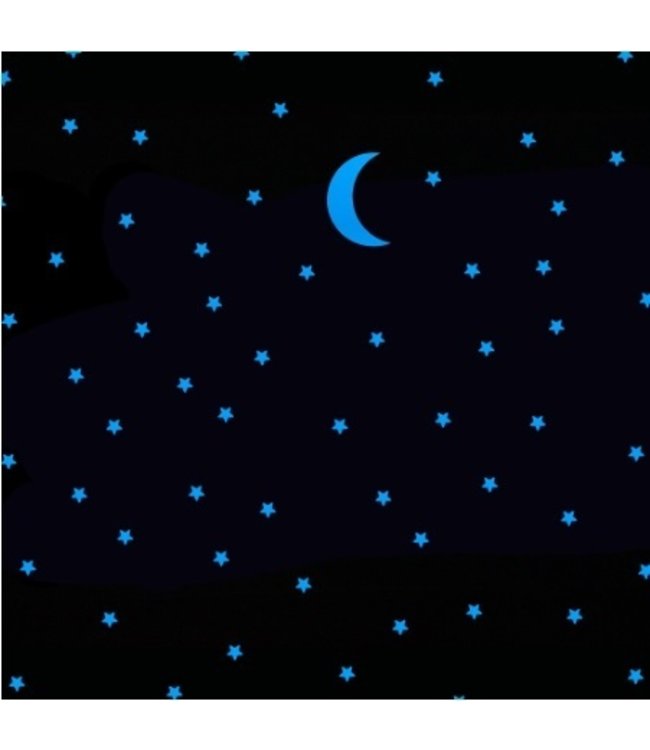 Muursticker glow in the dark maan met100 sterren blauw
