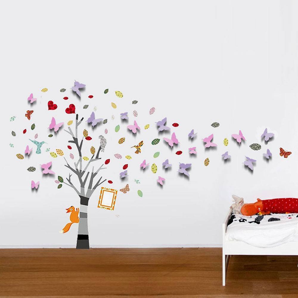AIDS Inhalen Garderobe Muursticker mooie boom met 3D vlinders - muursticker babykamer -  Muurstickercenter
