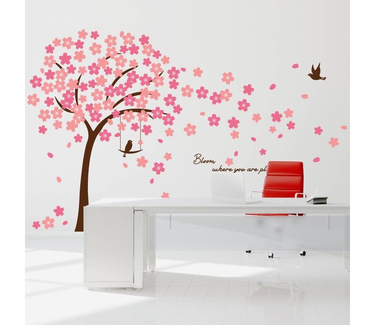 Muursticker mooie bloesem boom roze - muursticker babykamer -  Muurstickercenter