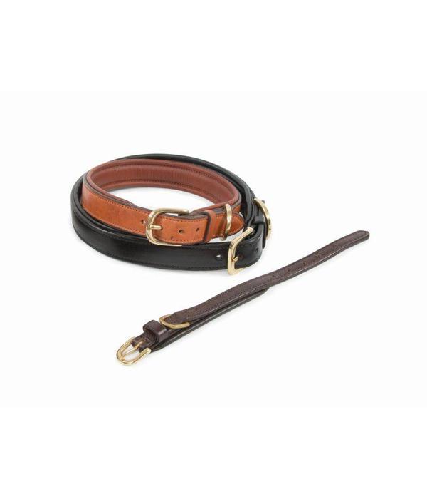 Shires Gevoerde lederen honden halsband met bijpassende riem (SET PRIJS)