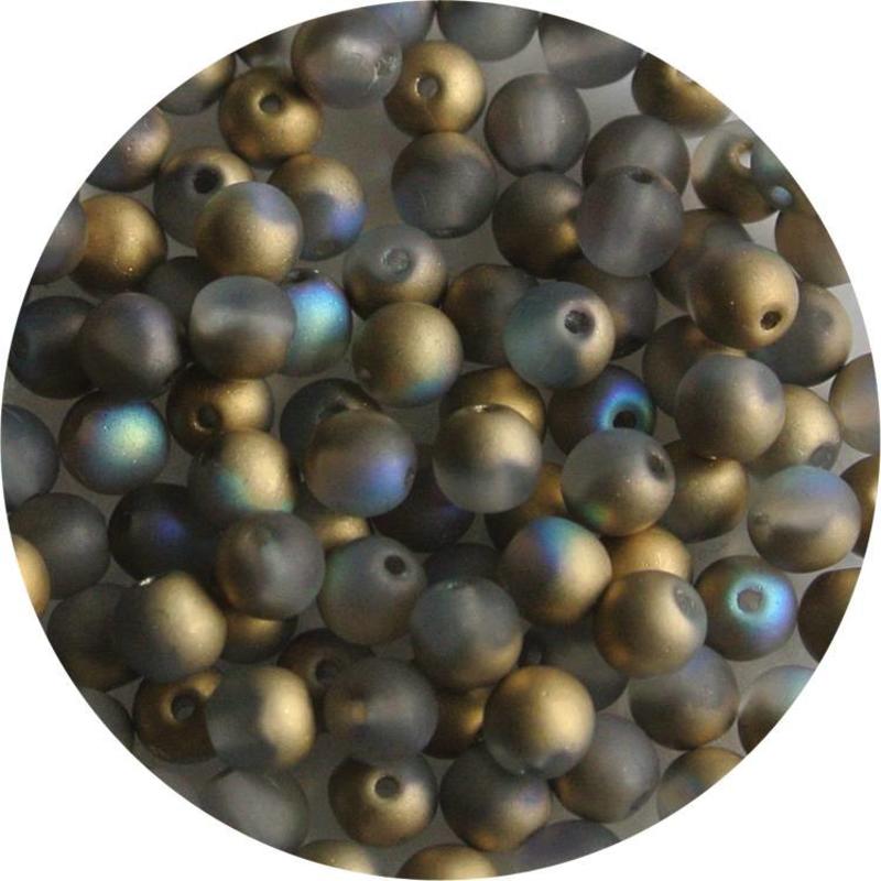 Glass bead 4mm Round Matte Grey Gold AB 100 pieces for
