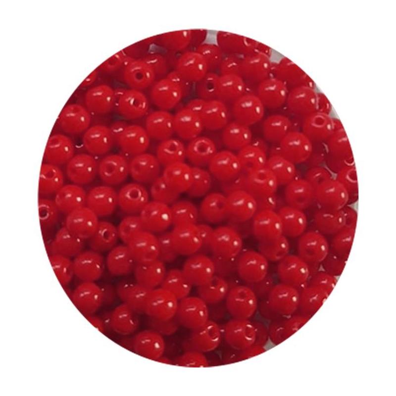 Glaskraal 3mm  Rond  Rood Opaque 100 stuks voor.