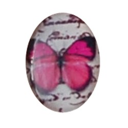 Cabochon Ovaal. 13x18mm. Glas. Vlinder Paarsroze.