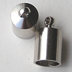 End cap with eye. Silver. For cord of 5 to 6mm diameter.