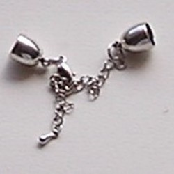 Setje Eindkappen licht zilverkleurig 8mm. incl. Verlengketting en sluiting.
