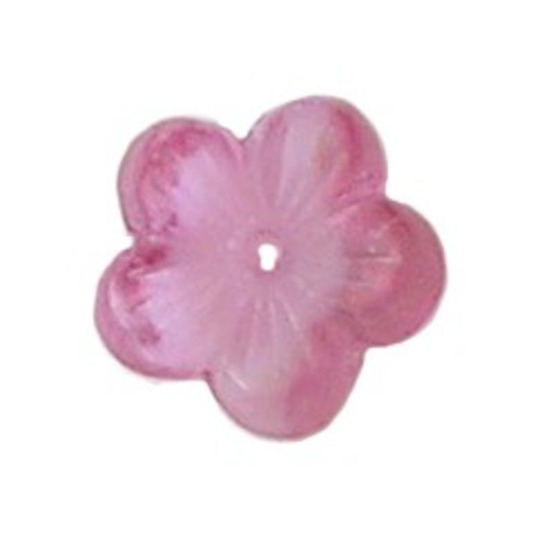 Glasbloemetje plat 14mm. Rijggat in midden. Pink Opal.