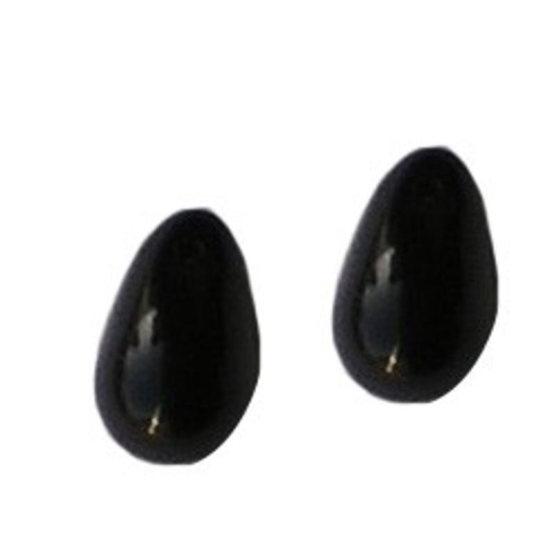 Glasdruppeltje. 6x10mm. Zwart. Rijggat bovenin voor het maken van sieraden en accessoires