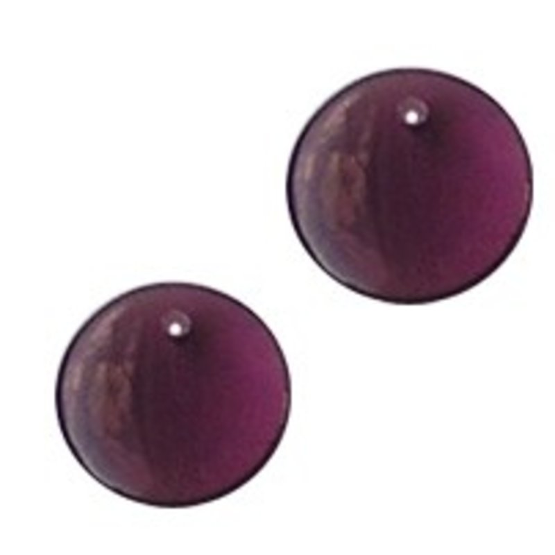 Glaskraal. Plat Schijfje. 12mm. Rijggat bovenin. Amethist.