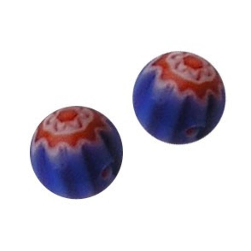 Glaskraal. 8mm. Fantasiekraal. Blauw-wit-rood voor het maken van sieraden en accessoires