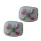Glaskraal. 11x14mm. Fantasie. Mint met roze bloem voor het maken van sieraden en accessoires