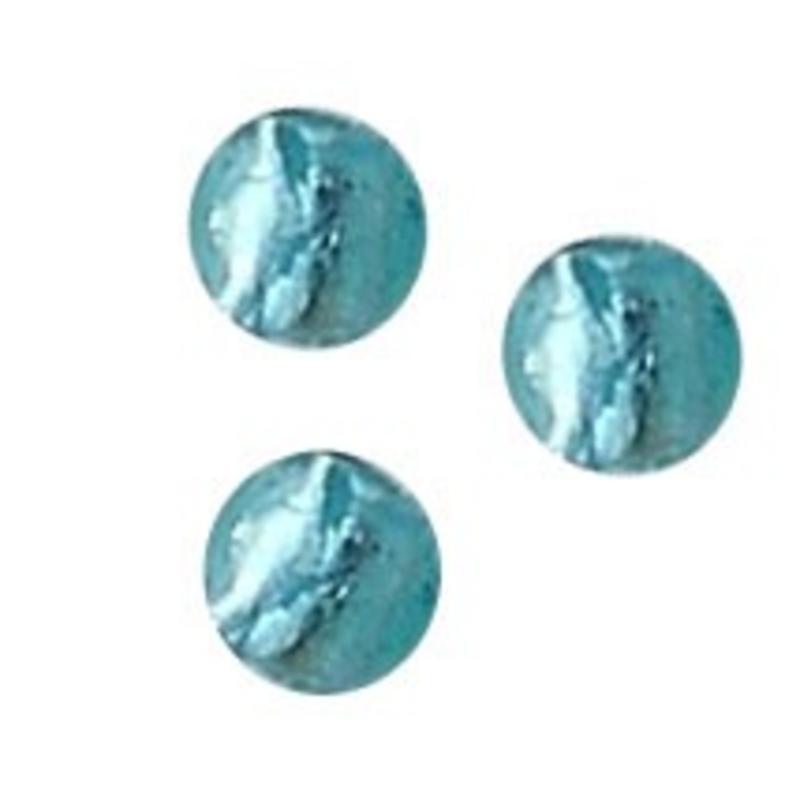 Glaskraal. 8mm. Zilverfolie. Aqua.