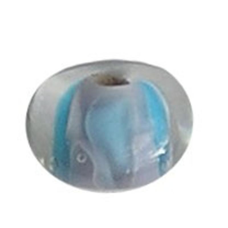 Glaskraal. 7x12mm. Rondelle. Fantasie. Aqua Lila Wit.