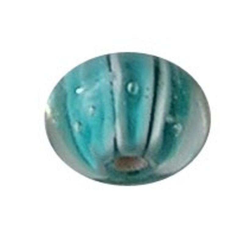 Glaskraal. 9x14mm. Fantasiekraal. Petrol Wit voor het maken van sieraden en accessoires