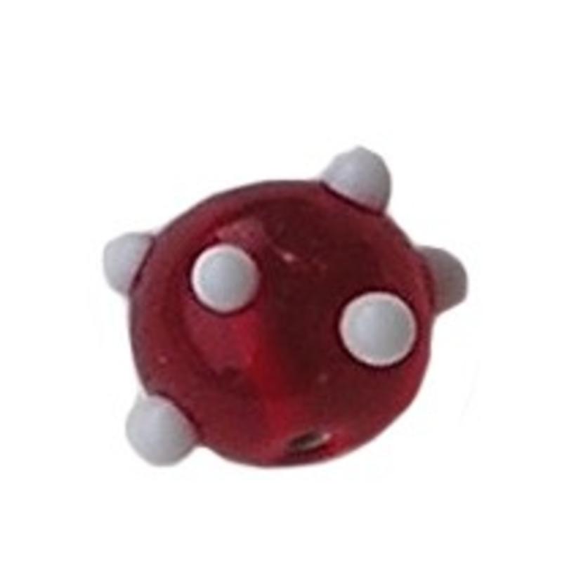 Glaskraal. 10mm. Fantasie. Rood Wit voor het maken van sieraden en accessoires
