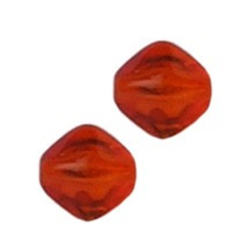 Glaskraal. 12x12mm. Pyramide. Oranje Transparant voor het maken van sieraden en accessoires