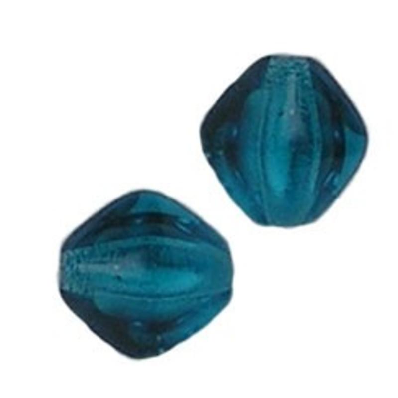 Glaskraal. 12x12mm. Pyramide. Petrol Transparant voor het maken van sieraden en accessoires