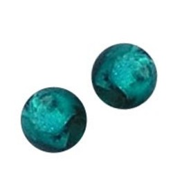 Glass bead. 8mm. Petrol Green. Silver foil. 10 pieces for