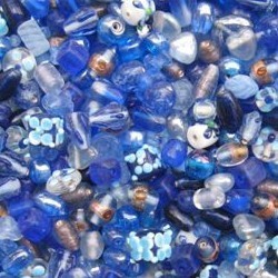 Glaskralenmix. Blue Fantasy mooie kwaliteit 50 gram.