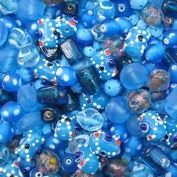 Glaskralenmix. Aqua Italien Style. mooie kwaliteit 50 gram.