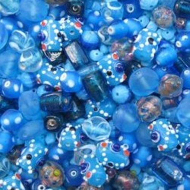 Glaskralenmix. Aqua Italien Style. mooie kwaliteit 50 gram.