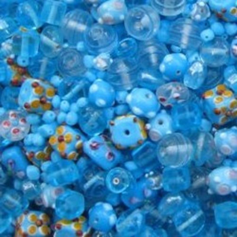 Glaskralenmix. Aqua Fantasie. (mooie kwaliteit ook in 250 gram). 50 gram.