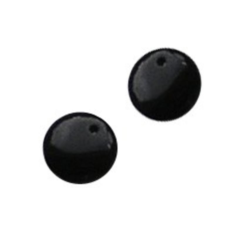 Glaskraal. 9mm. Rond en Plat. Gaatje bovenin. Zwart.