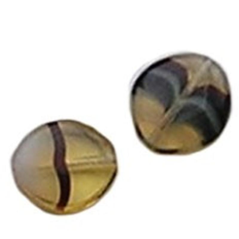 Glaskraal. 12x14mm. Gemeleerd. Ovaal pllat. Bruintinten.
