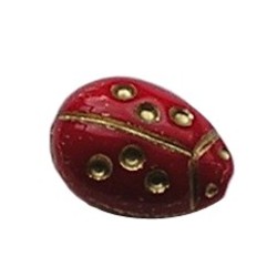 Glaskraal. 10x14mm. Rood. Lieveheersbeest met Gouden Stippen.