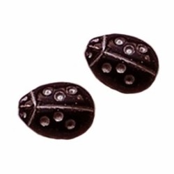 Glaskraal. 10x14mm. Lieveheersbeest met Zilveren Stippen. Donkerrood.
