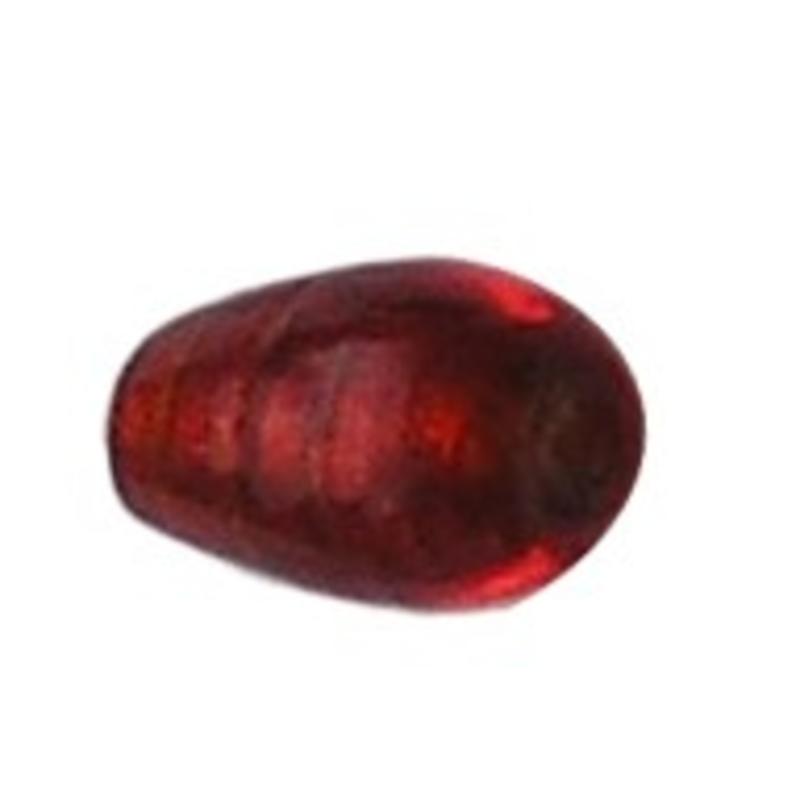 Glaskraal. 12mm. Peertje met Silverfoil. Rood.