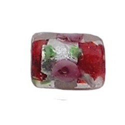 Glaskraal. 8x12mm. Silverfolie met Roze Bloemen.