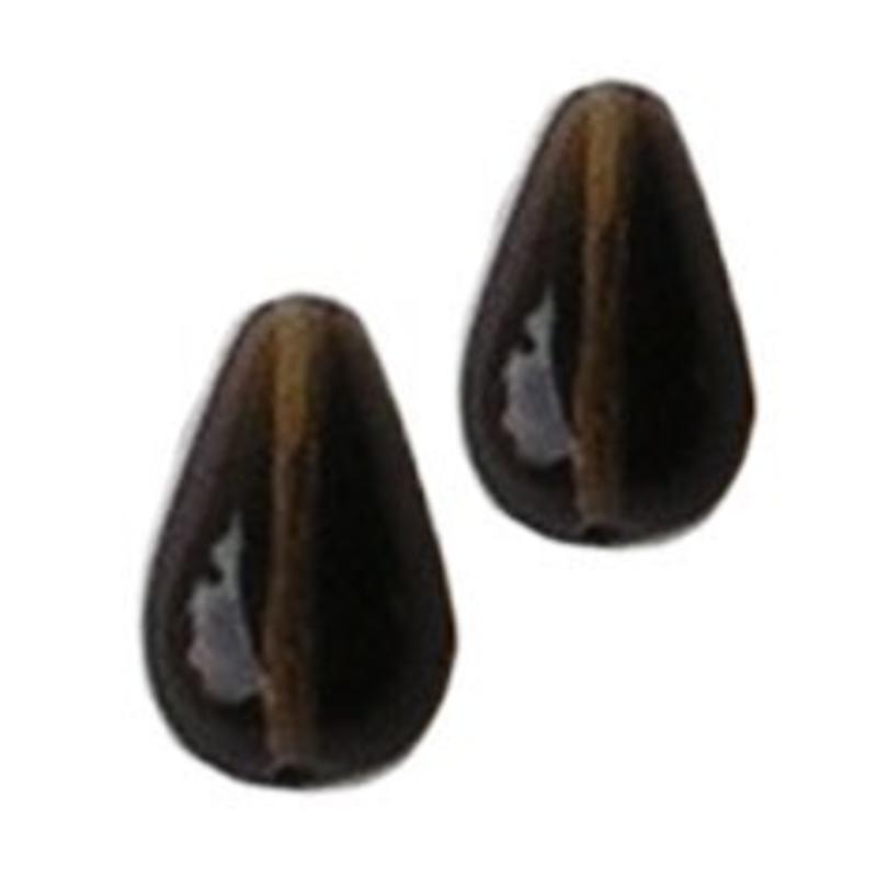 Glaskraal. 10x18mm. Druppel. Bruin. rijggat middendoor..