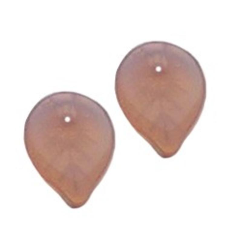 Glasblaadje. 13x18mm. Roze Opal.