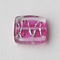 Fuchsia Handgewikkelde Glaskraal. 11x14mm. met Zilverfolie. Rechthoekig/Plat.
