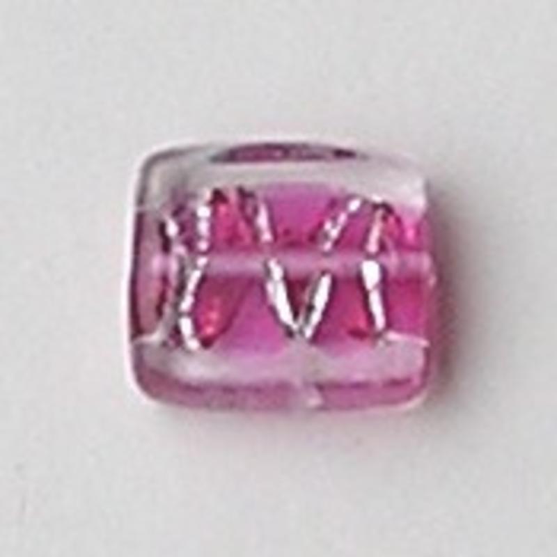 Fuchsia Handgewikkelde Glaskraal. 11x14mm. met Zilverfolie. Rechthoekig/Plat.