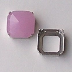 Rijgkastje 2 gaats. Vierkant. 24mm. Zilverkleurig. Voor cabochon 24x24mm. Excl. cabochon.