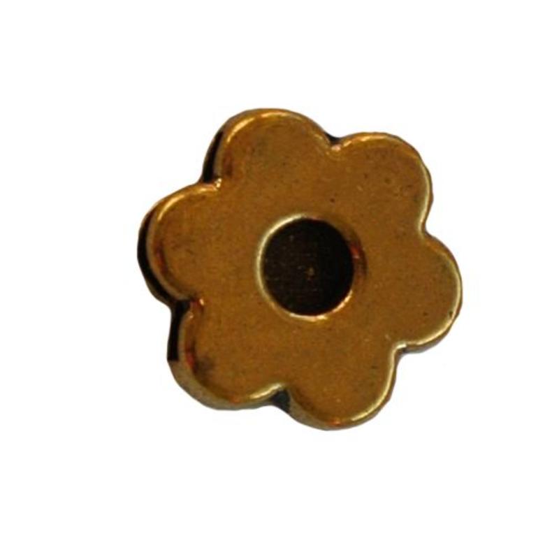 Leerschuif 13mm. Bloemetje Goudkleurig.