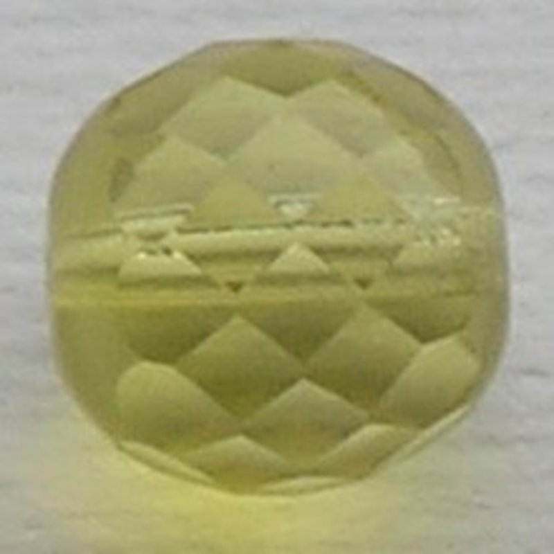 Facet geslepen Glaskraal. Geel Opal. 12mm. Tsjechisch.