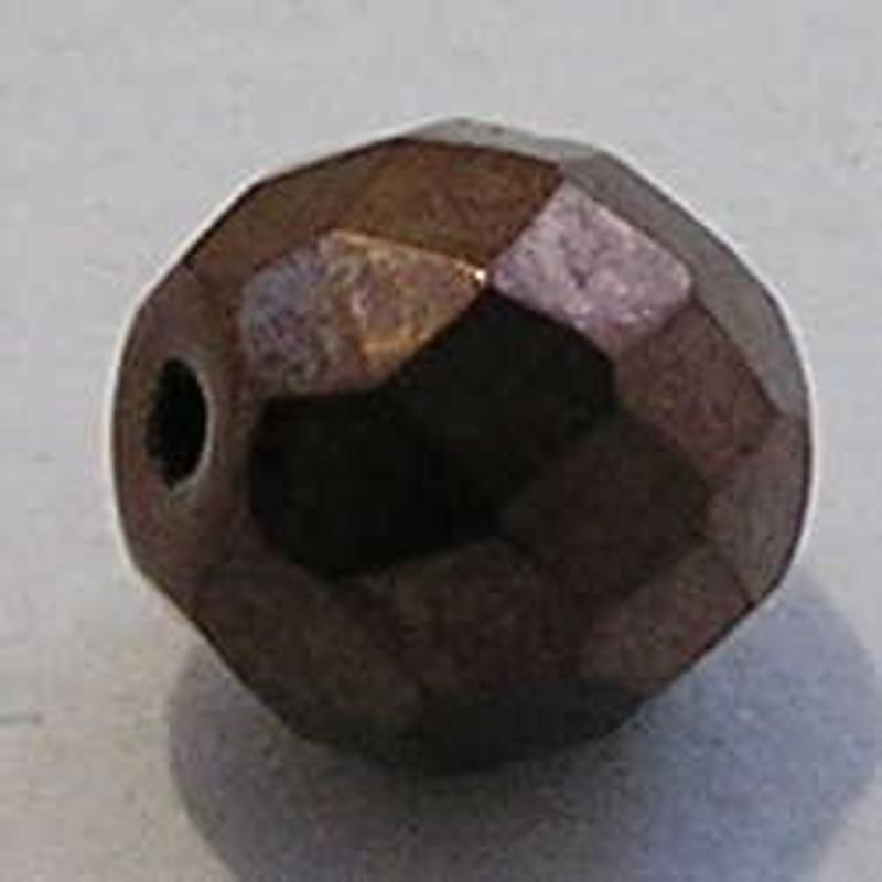 Facet geslepen Glaskraal. Brown Copper. 8mm. Tsjechisch.