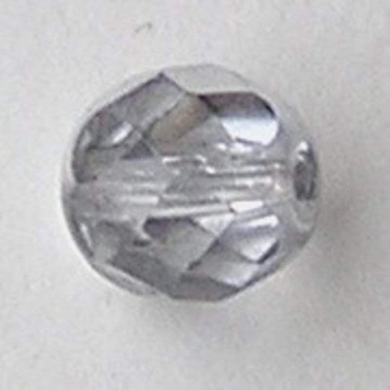 Facet geslepen Glaskraal. Crystal met silvercoat. 8mm. Tsjechisch.