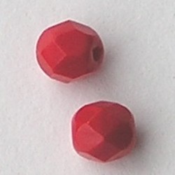 Rood Opaque. Facetgeslepen Glaskraal. 6mm.