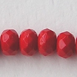 Opaque Rood. Facetgeslepen Glaskraal. Rondelle. 4x7mm.