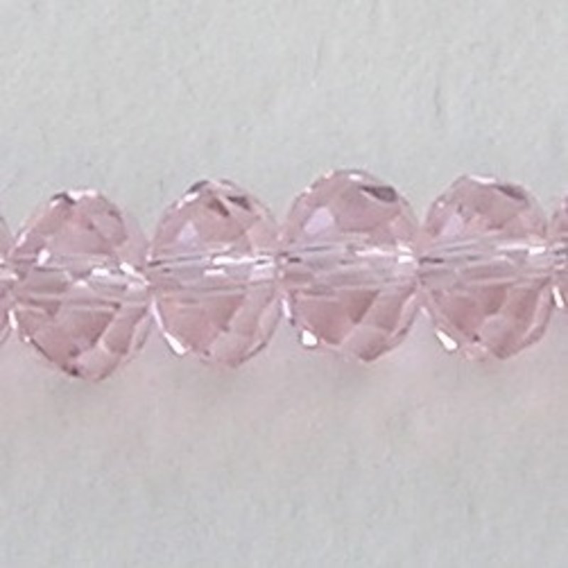 Light Roze. Facetgeslepen Glaskraal. Rondelle. 9x12mm.