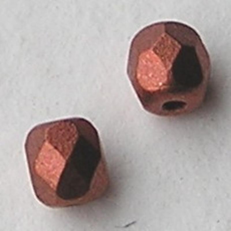 Tsjechisch Facetgeslepen Glaskraal. 4mm. Copper Zijdeglans. 10 stuks voor