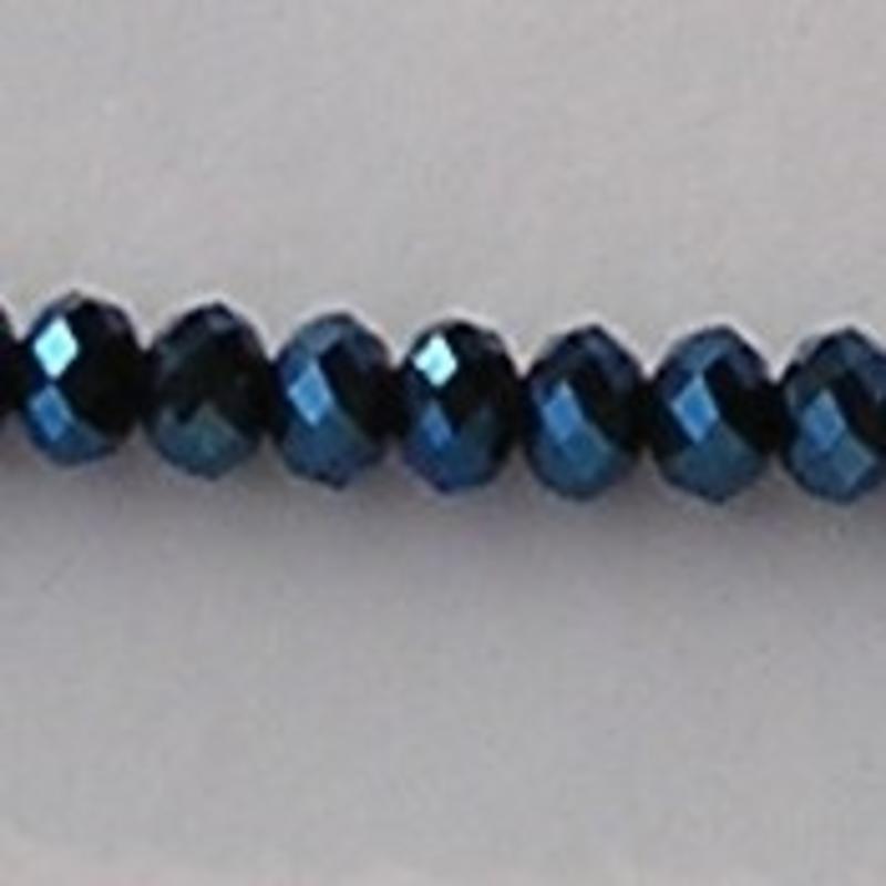 Blue Metallic. Facetgeslepen Glaskraal. Rondelle. 6x8mm. Per stuk voor