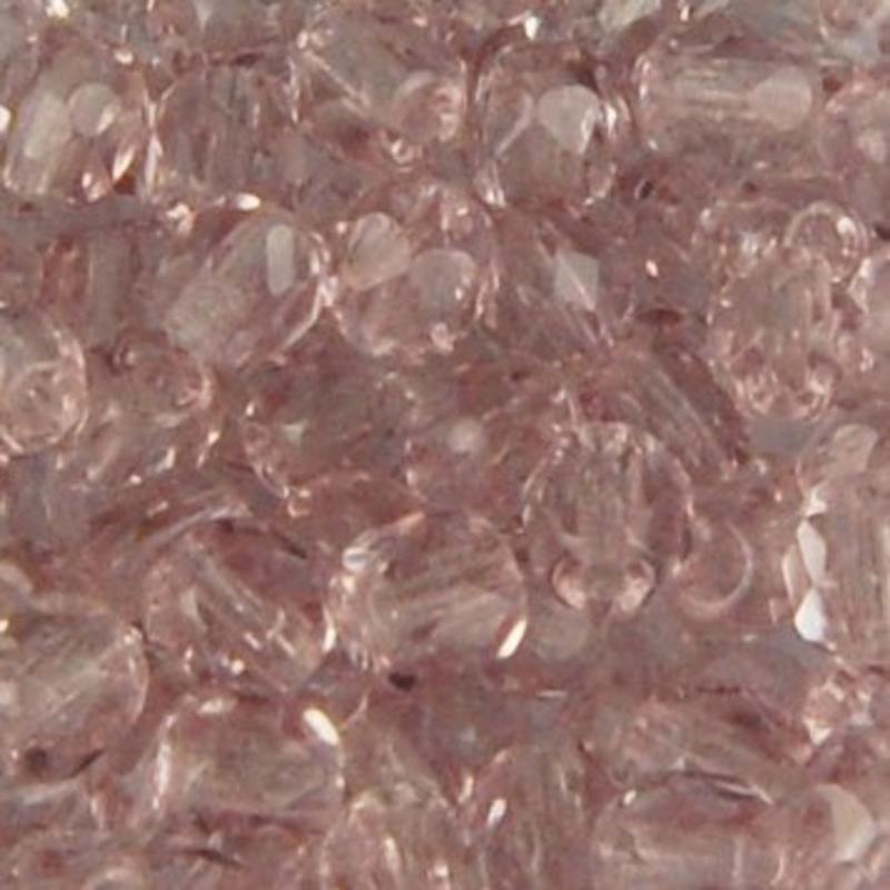 Facet Geslepen Glaskraal. Vintage Roze. 4mm. Tsjechisch. 10 stuks voor