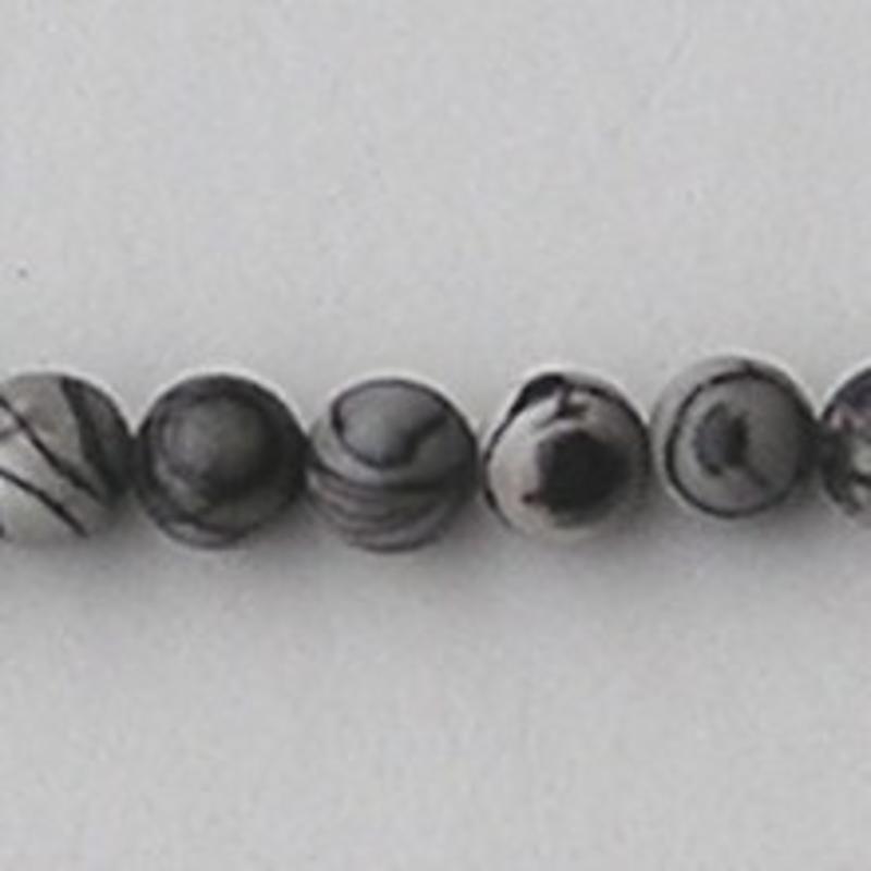 Black Silk Stone (natural) 6mm. kraal. Per stuk voor